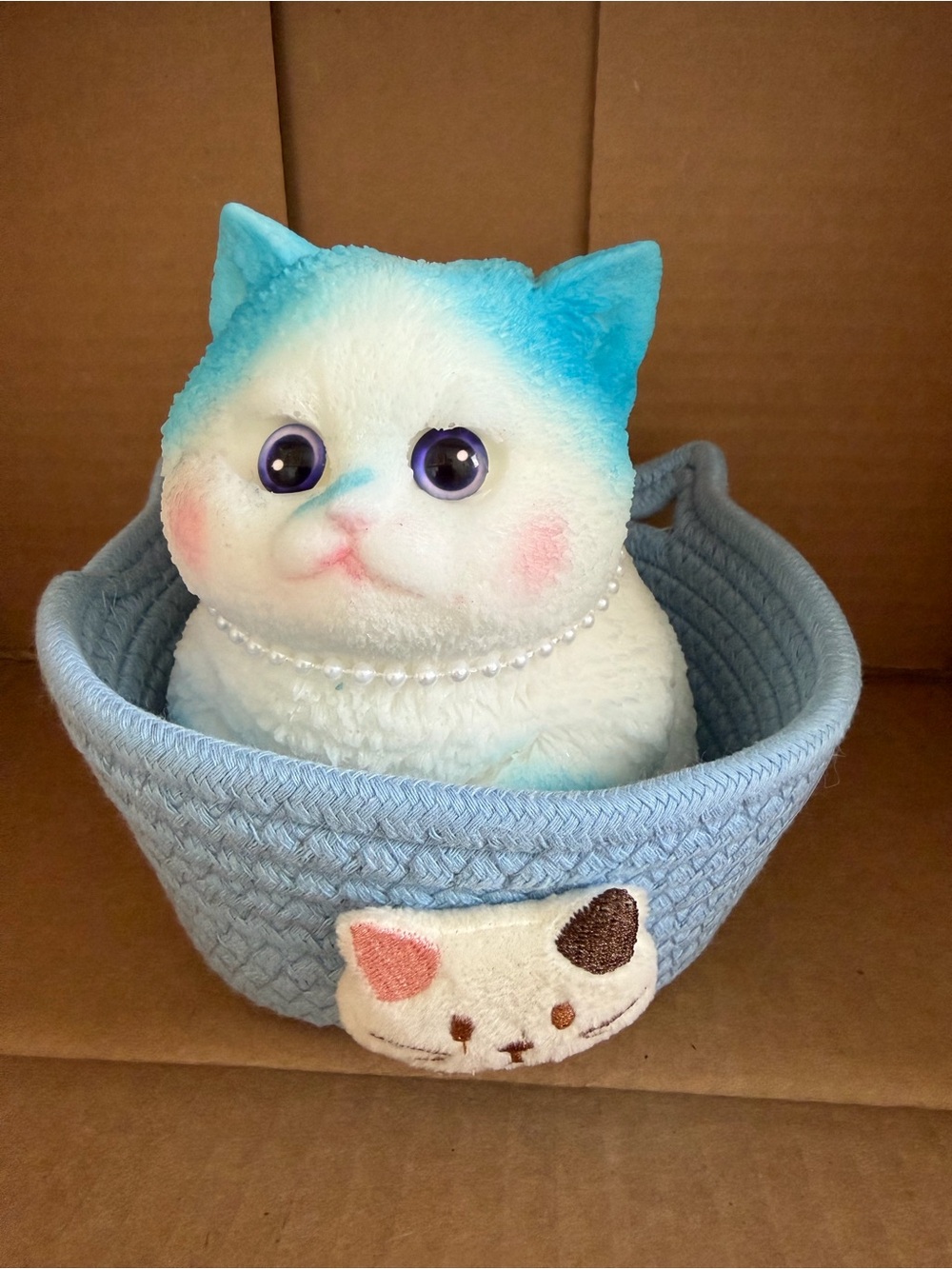 New!  Squishy Kitty in a Basket Squeeze Toy 6” Tall